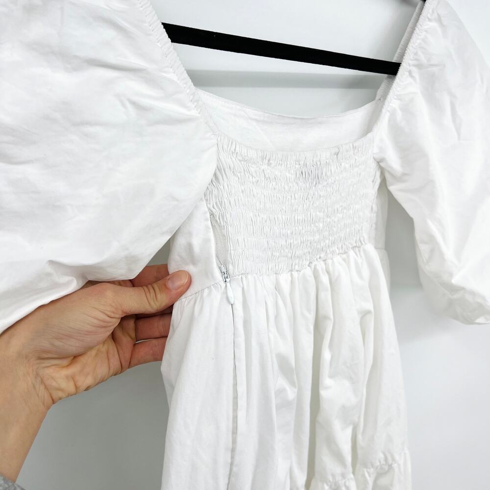 Faithfull The Brand Kiona Puff Sleeve White Tiered Peasant Dress Women's Size 2 - Picture 6 of 8